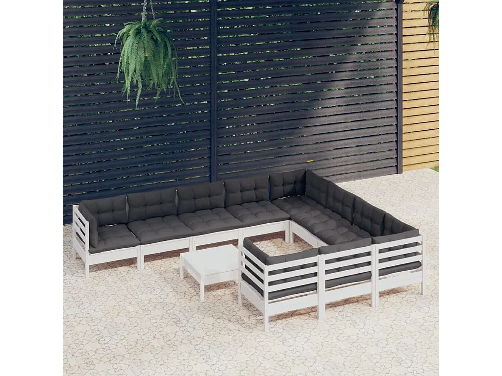 11 pcs conjunto lounge de jardim c/ almofadões pinho branco
