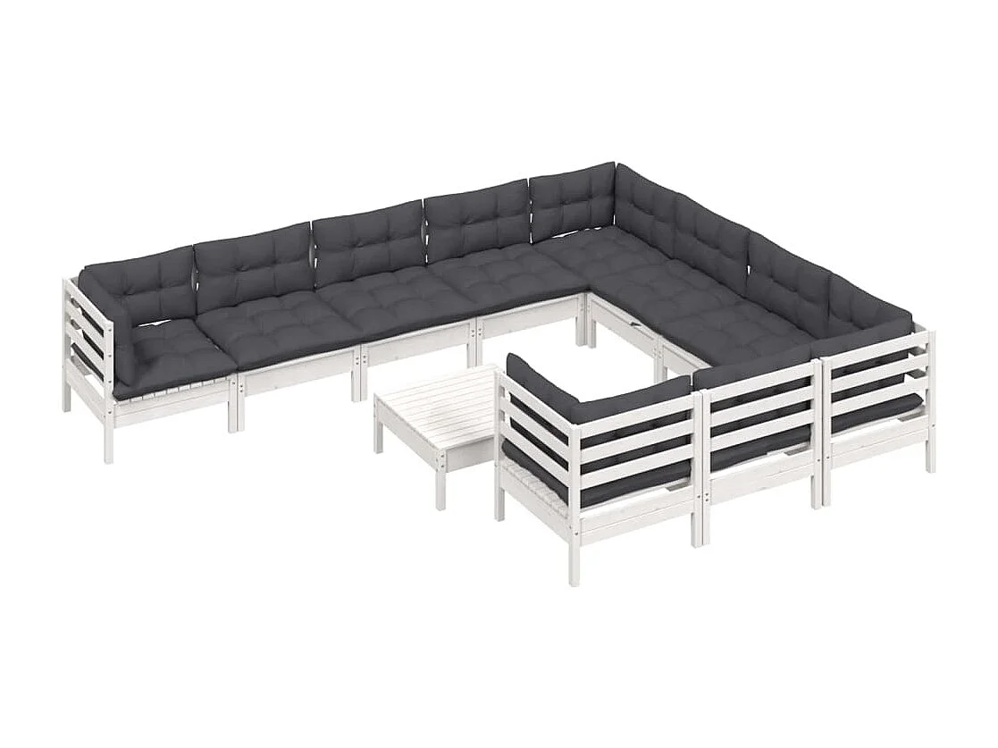 11 pcs conjunto lounge de jardim c/ almofadões pinho branco