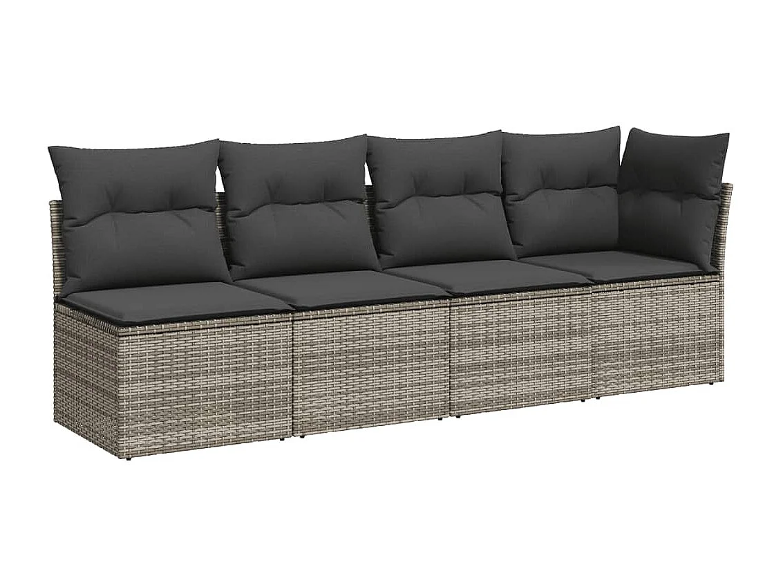 Garden Furniture - 11-tlg. Garten-Sofagarnitur mit Kissen Grau Poly Rattan