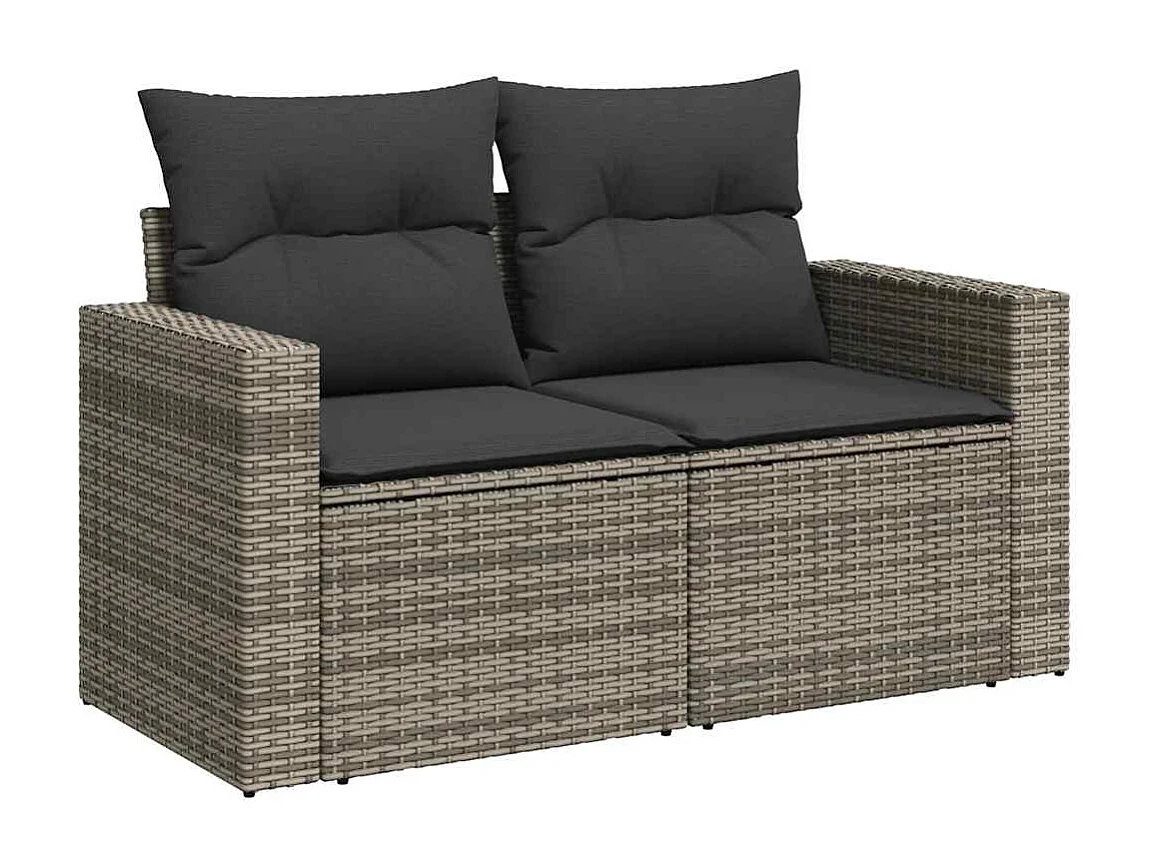 Garden Furniture - 11-tlg. Garten-Sofagarnitur mit Kissen Hellgrau Poly Rattan