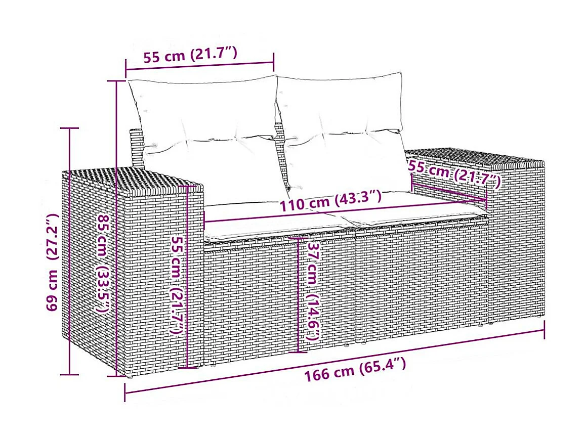 Garden Furniture - Set Divani da Giardino 10pz con Cuscini in Polyrattan Nero