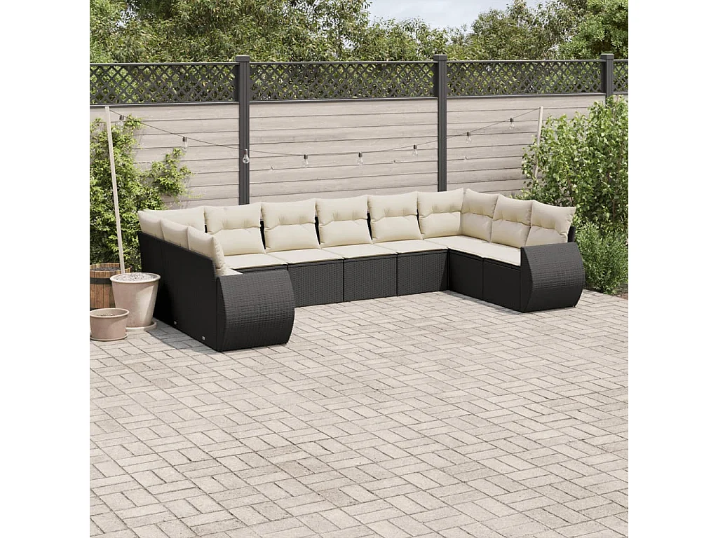 Garden Furniture - Set Divani da Giardino 10pz con Cuscini in Polyrattan Nero