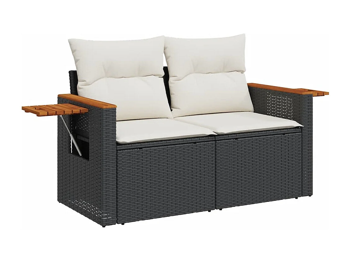 Garden Furniture - 10-tlg. Garten-Sofagarnitur mit Kissen Schwarz Poly Rattan