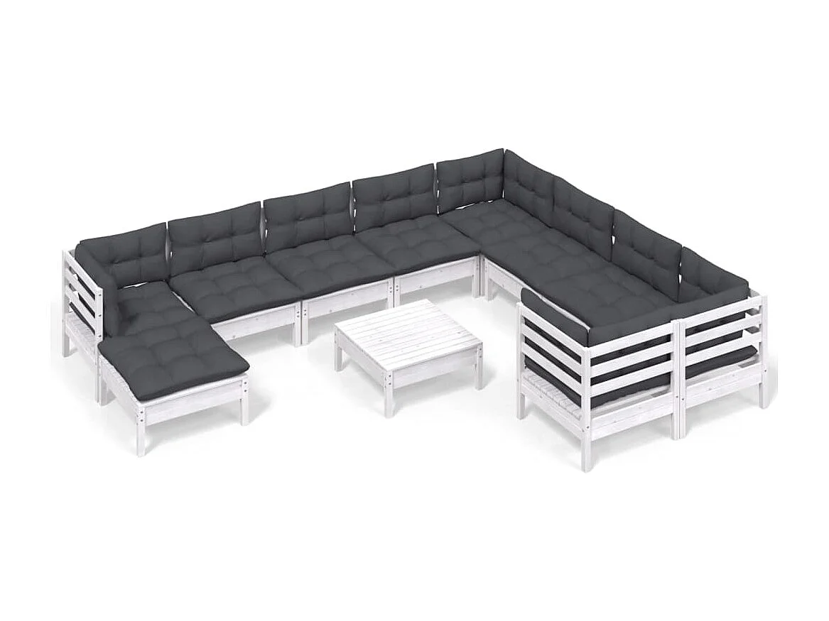 11 pcs conjunto lounge de jardim c/ almofadões pinho branco