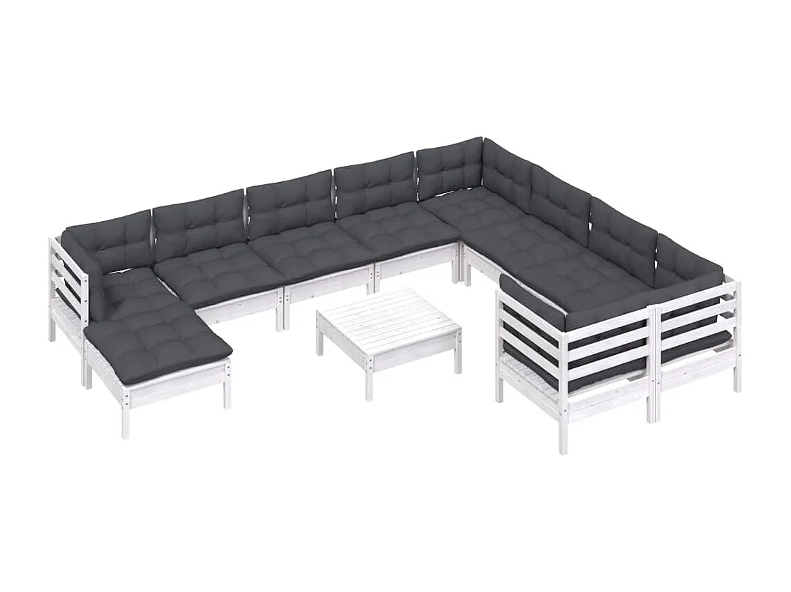 11 pcs conjunto lounge de jardim c/ almofadões pinho branco
