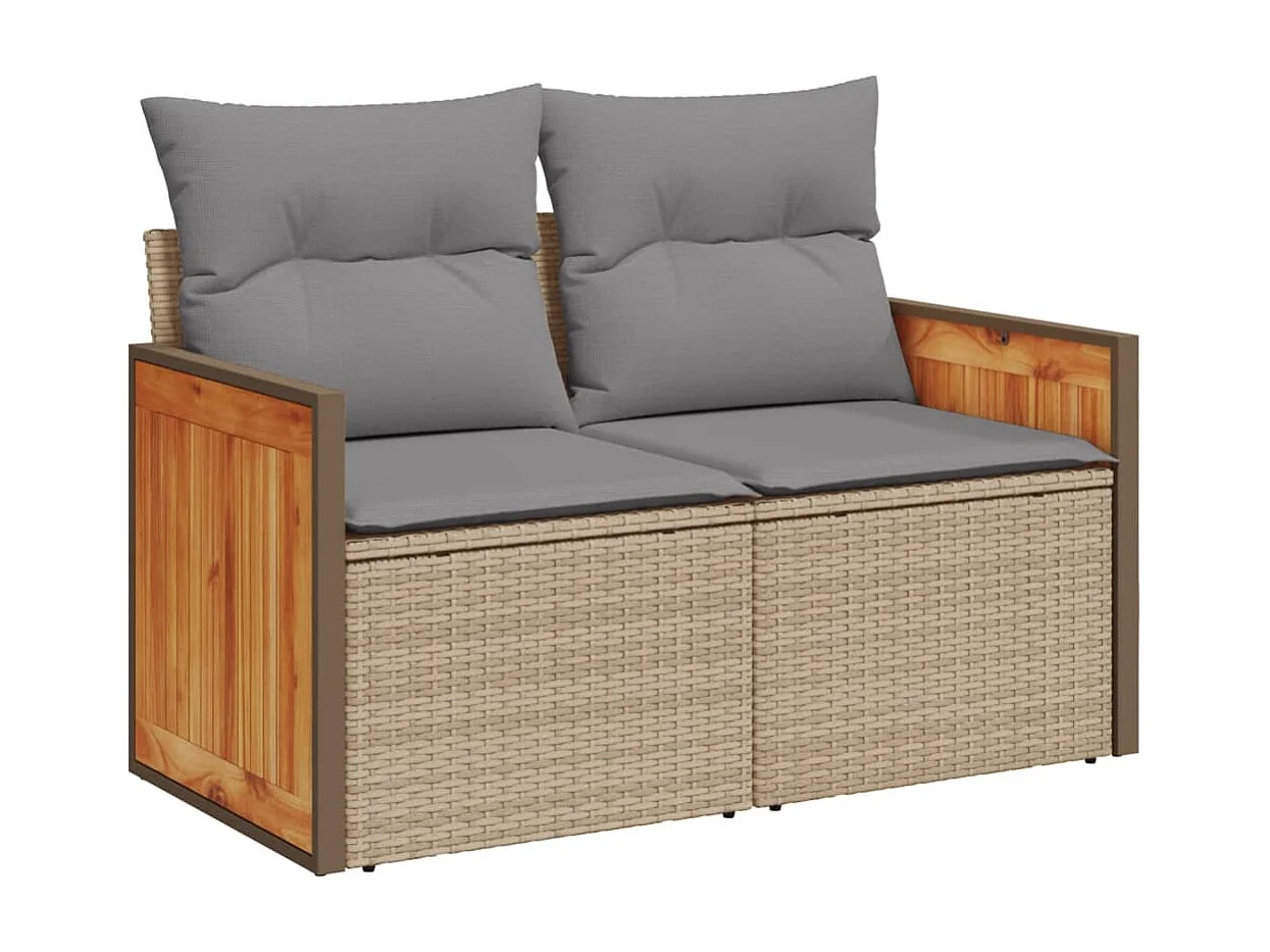 11 pcs conjunto sofás de jardim c/ almofadões vime PE bege