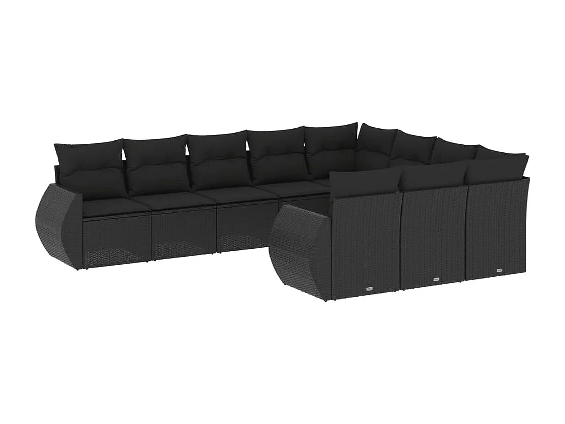 10 pcs conjunto sofás de jardim c/ almofadões vime PE preto