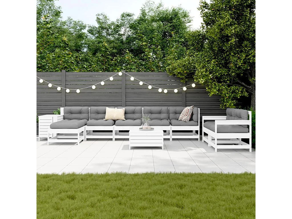 10 pcs conjunto sofás de jardim madeira de pinho maciço branco