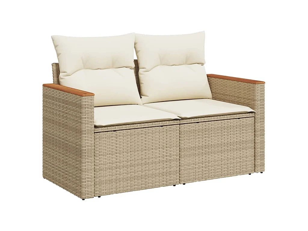 Garden Furniture - 11-tlg. Garten-Sofagarnitur mit Kissen Beige Poly Rattan