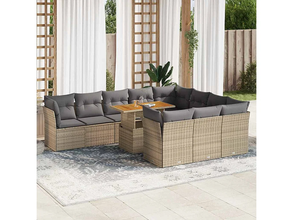 Garden Furniture - 11-delige Tuinset met kussens poly rattan beige