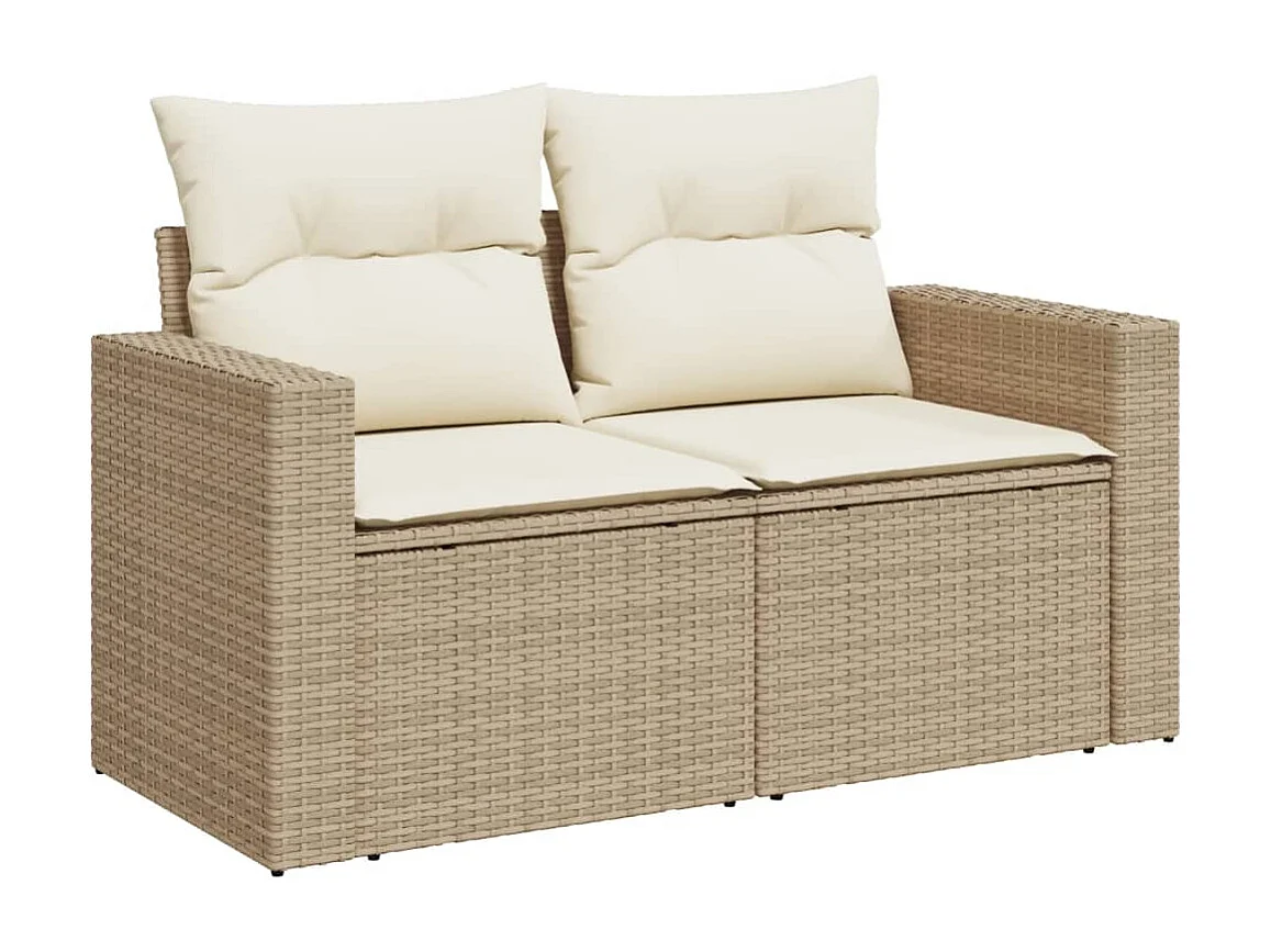 Garden Furniture - 11-tlg. Garten-Sofagarnitur mit Kissen Beige Poly Rattan