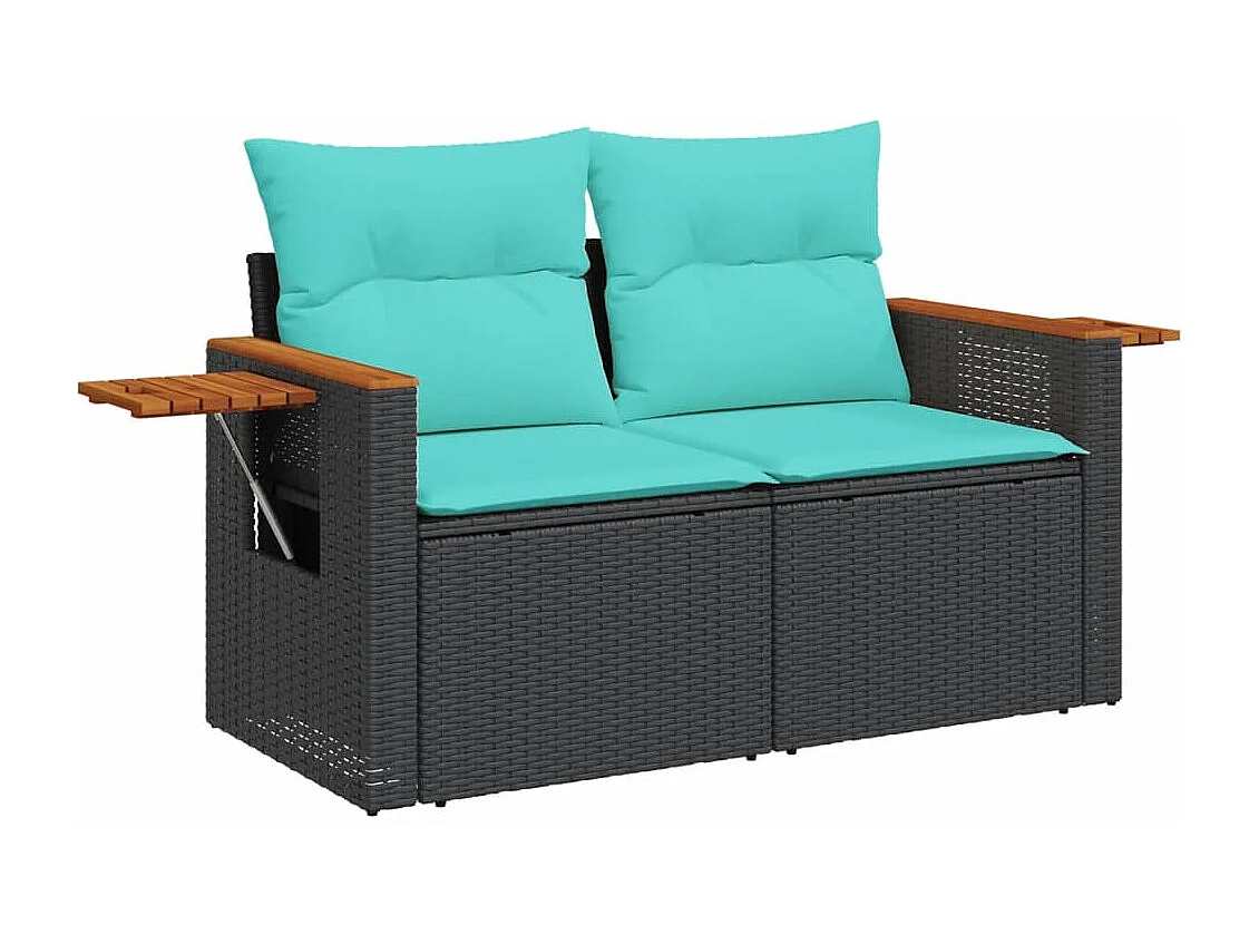 Garden Furniture - 10-tlg. Garten-Sofagarnitur mit Kissen Schwarz Poly Rattan
