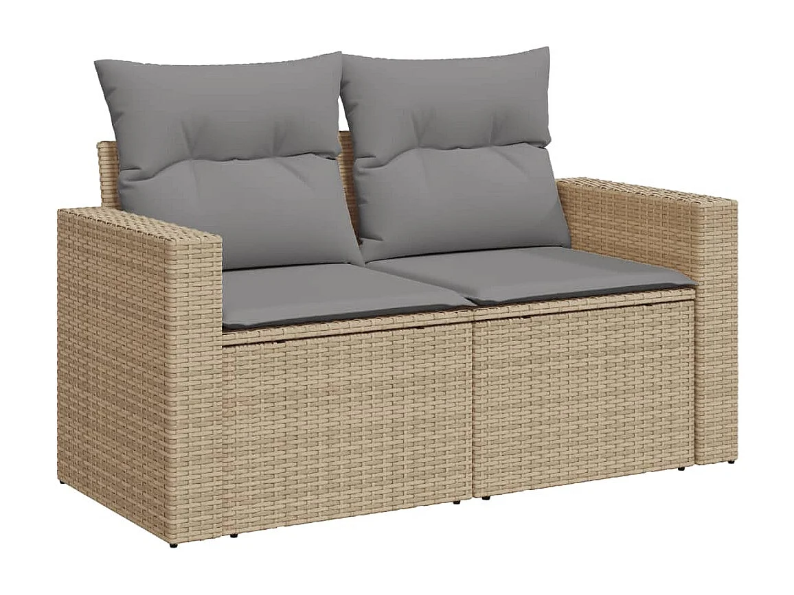 Garden Furniture - 11-tlg. Garten-Sofagarnitur mit Kissen Beige Poly Rattan