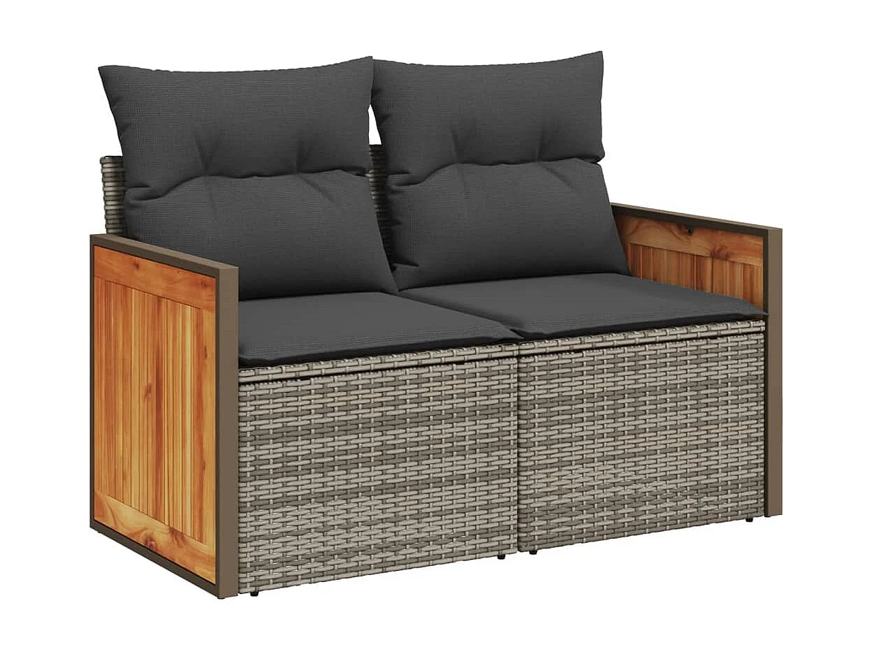 Garden Furniture - 11-tlg. Garten-Sofagarnitur mit Kissen Grau Poly Rattan