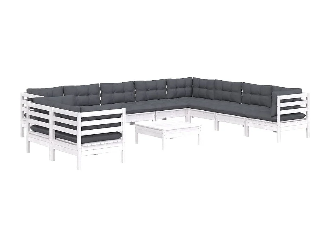 11 pcs conj. lounge de jardim c/ almofadões pinho maciço branco