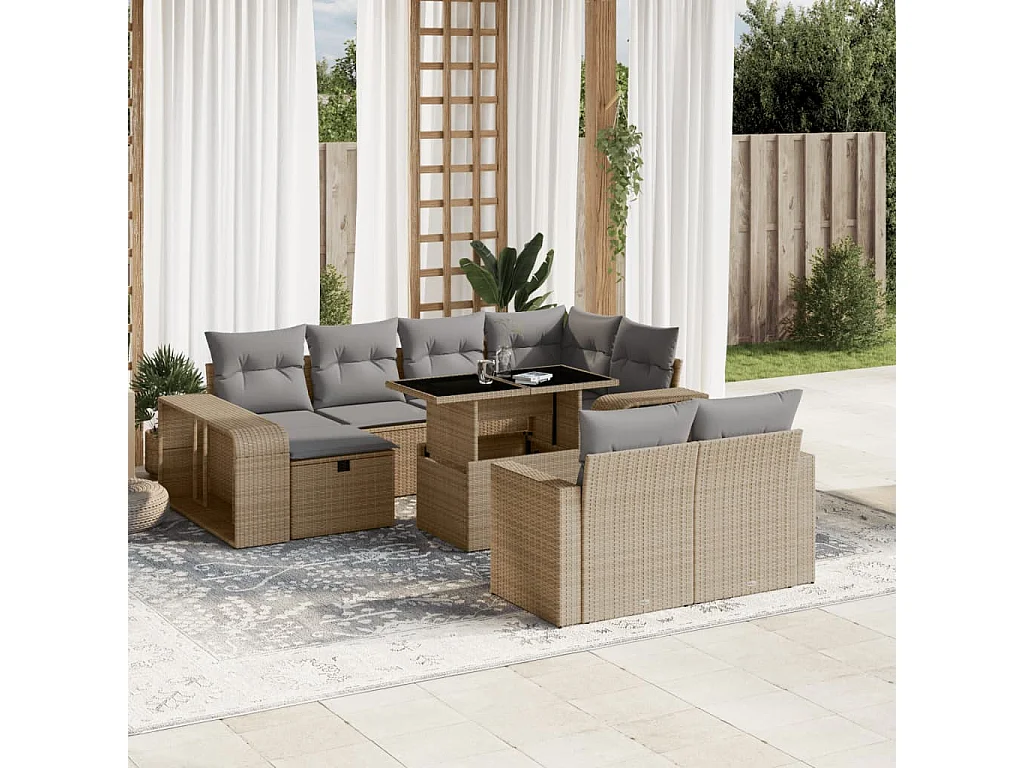 Garden Furniture - Set Divani da Giardino 11 pz con Cuscini Beige in Polyrattan