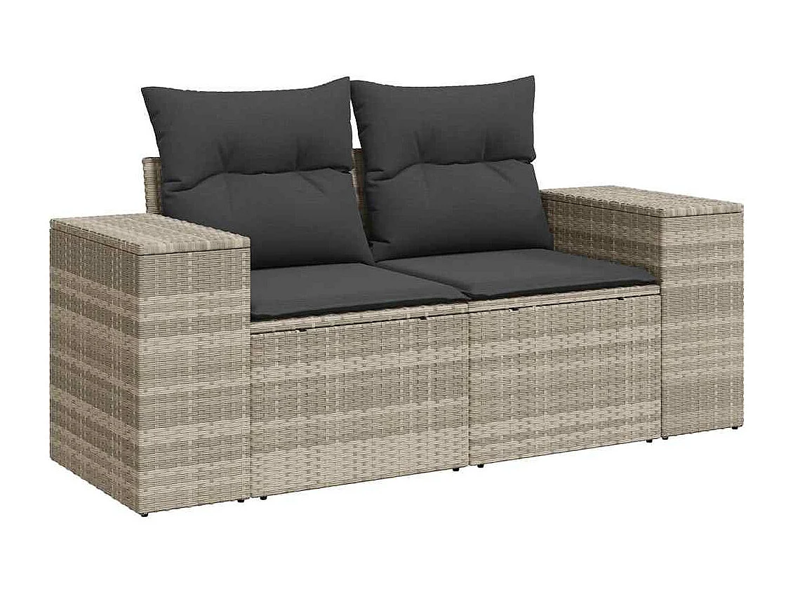Garden Furniture - 11-tlg. Garten-Sofagarnitur mit Kissen Hellgrau Poly Rattan