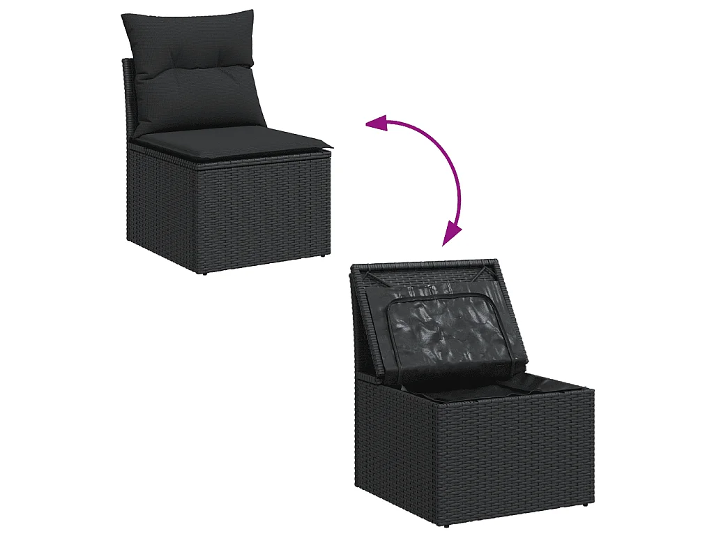 Garden Furniture - 10-tlg. Garten-Sofagarnitur mit Kissen Schwarz Poly Rattan