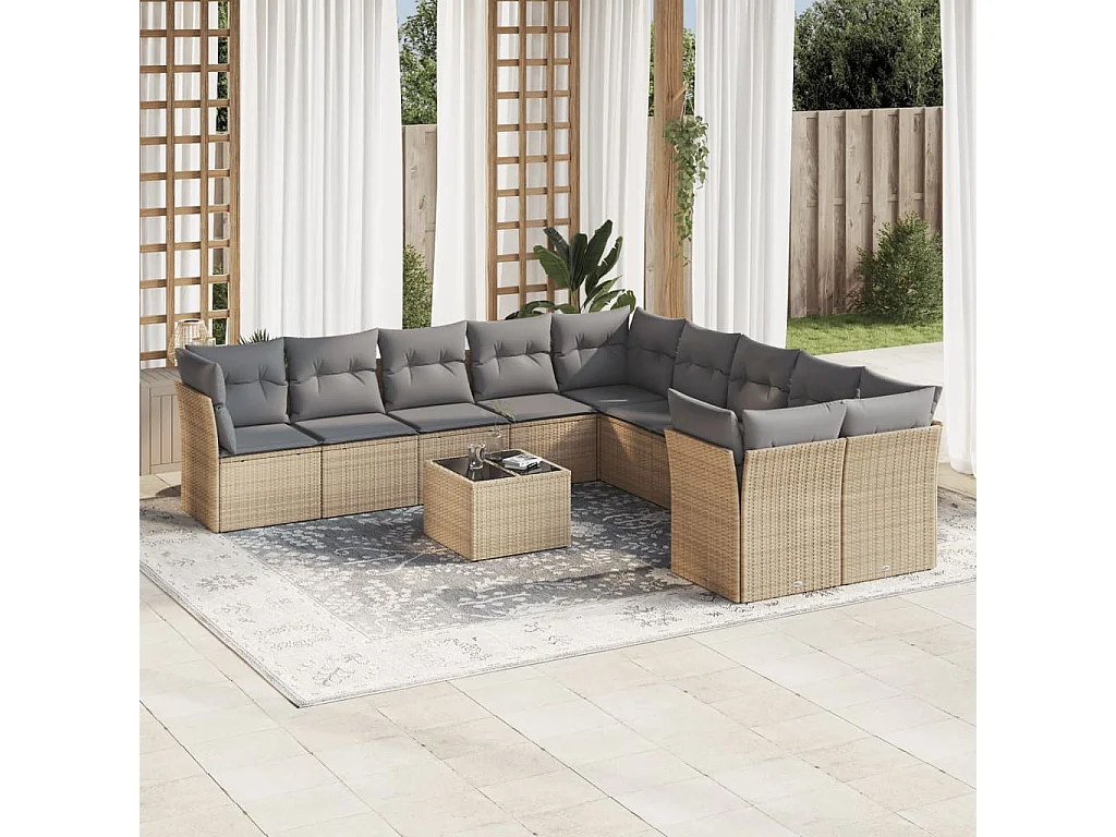 Garden Furniture - Set Divani da Giardino 11 pz con Cuscini Beige in Polyrattan