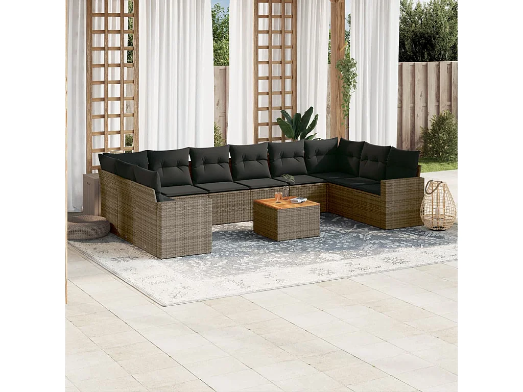 Garden Furniture - Set Divani da Giardino 11 pz con Cuscini in Polyrattan Grigio