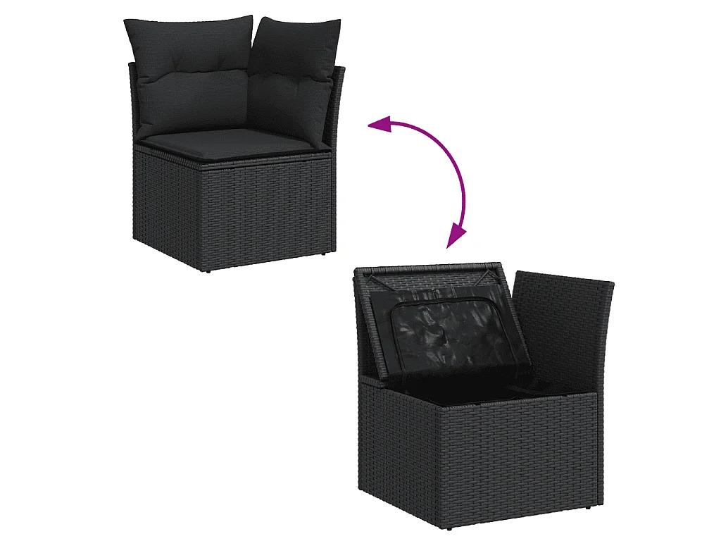 Garden Furniture - Set Divani da Giardino 10pz con Cuscini in Polyrattan Nero