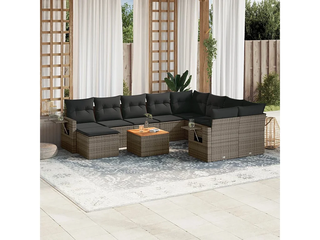Garden Furniture - Set Divani da Giardino 11 pz con Cuscini in Polyrattan Grigio