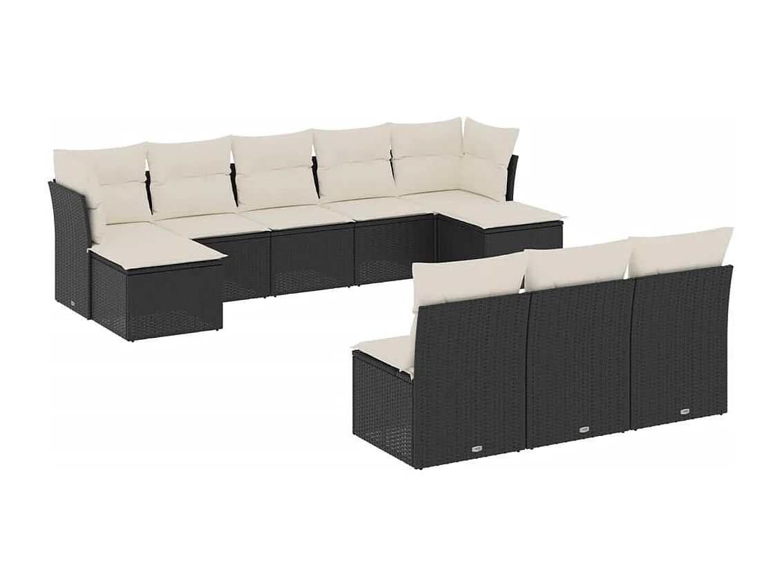 10 pcs conjunto sofás de jardim c/ almofadões vime PE preto