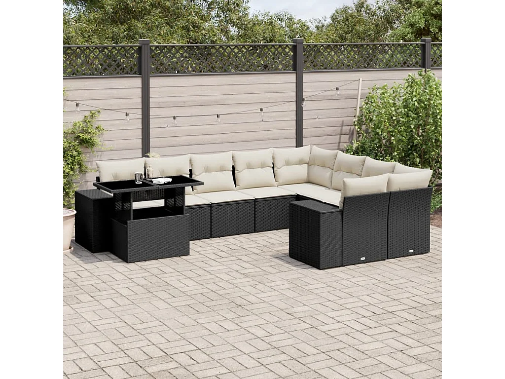 Garden Furniture - Salon de jardin 10 pcs avec coussins noir résine tressée