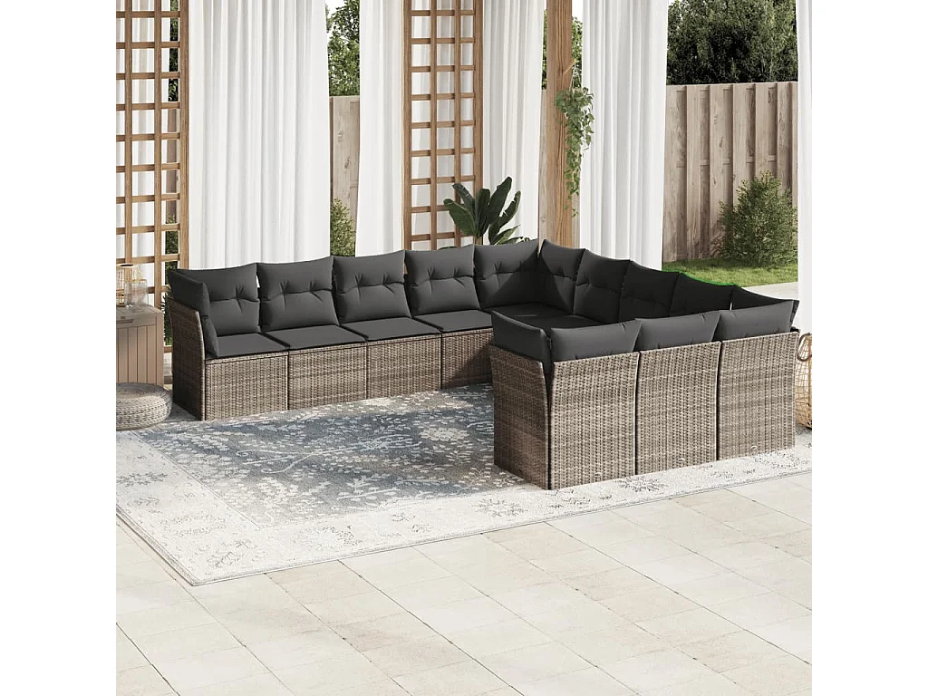 Garden Furniture - Set Divani da Giardino 11 pz con Cuscini in Polyrattan Grigio