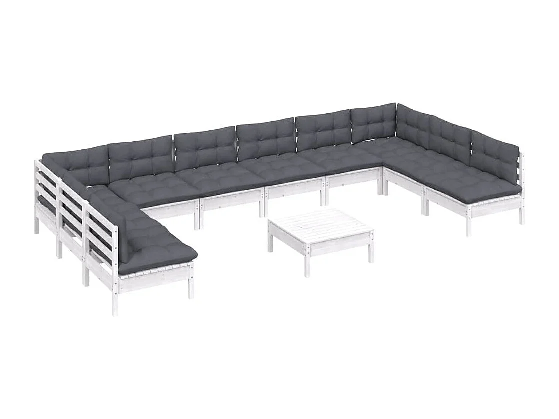 11 pcs conj. lounge de jardim c/ almofadões pinho maciço branco
