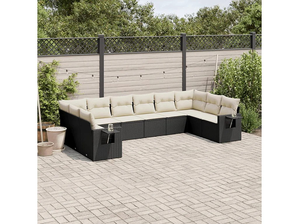 Garden Furniture - Set Divani da Giardino 10pz con Cuscini in Polyrattan Nero
