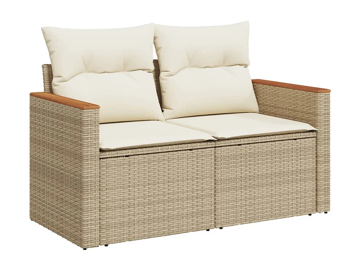 11 pcs conjunto sofás de jardim c/ almofadões vime PE bege