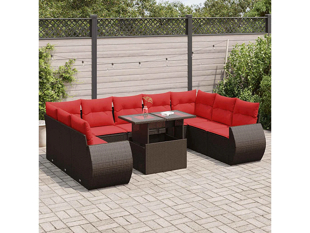 Garden Furniture - Salon de jardin 10 pcs et coussins marron résine tressée acacia