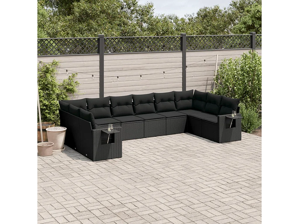 Garden Furniture - Salon de jardin 10 pcs avec coussins noir résine tressée