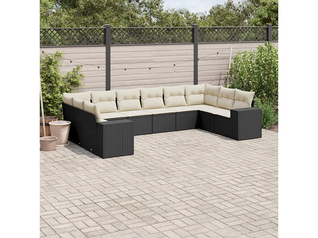 Garden Furniture - 10-delige Loungeset met kussens poly rattan zwart