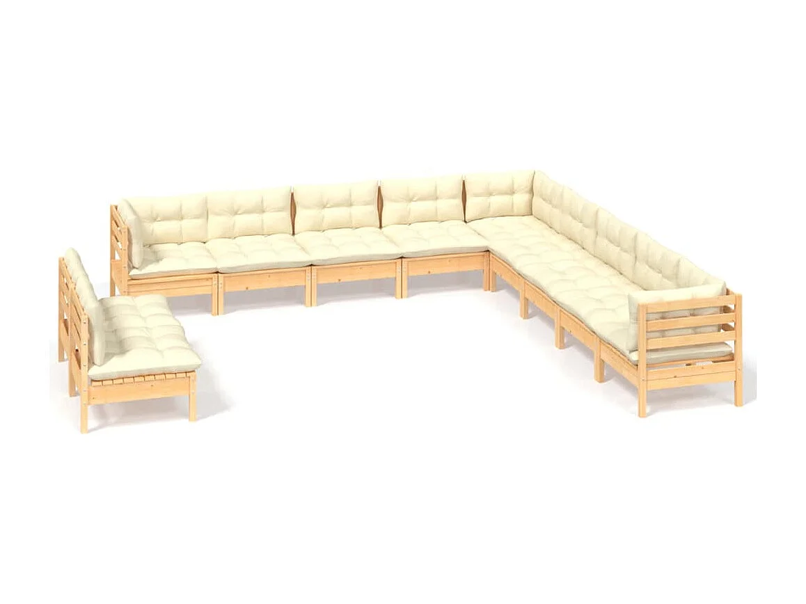 11 pcs conjunto lounge jardim c/ almofadões creme pinho maciço