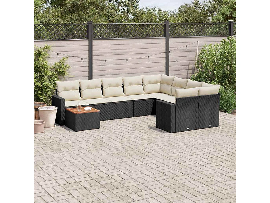 Garden Furniture - 10-tlg. Garten-Sofagarnitur mit Kissen Schwarz Poly Rattan