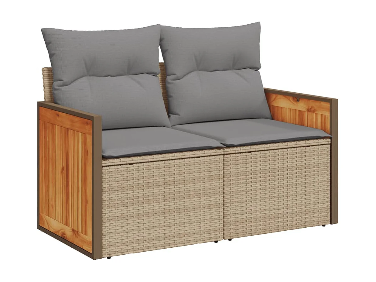 Garden Furniture - 11-tlg. Garten-Sofagarnitur mit Kissen Beige Poly Rattan