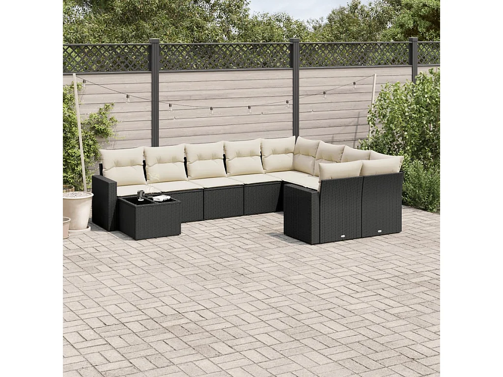Garden Furniture - Salon de jardin 10 pcs avec coussins noir résine tressée