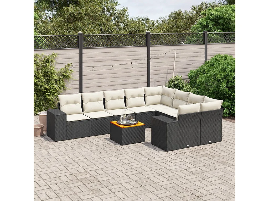 Garden Furniture - Set Divani da Giardino 10pz con Cuscini in Polyrattan Nero