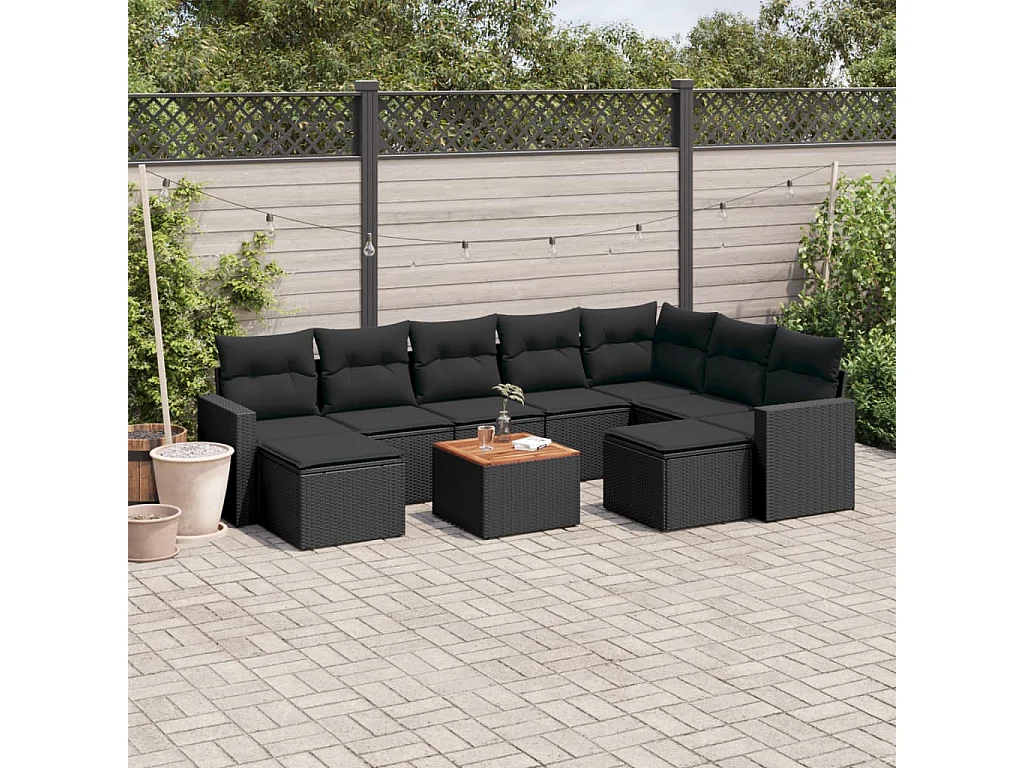 Garden Furniture - 10-delige Loungeset met kussens poly rattan zwart