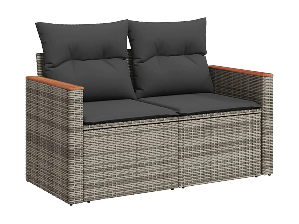 Garden Furniture - 11-tlg. Garten-Sofagarnitur mit Kissen Grau Poly Rattan