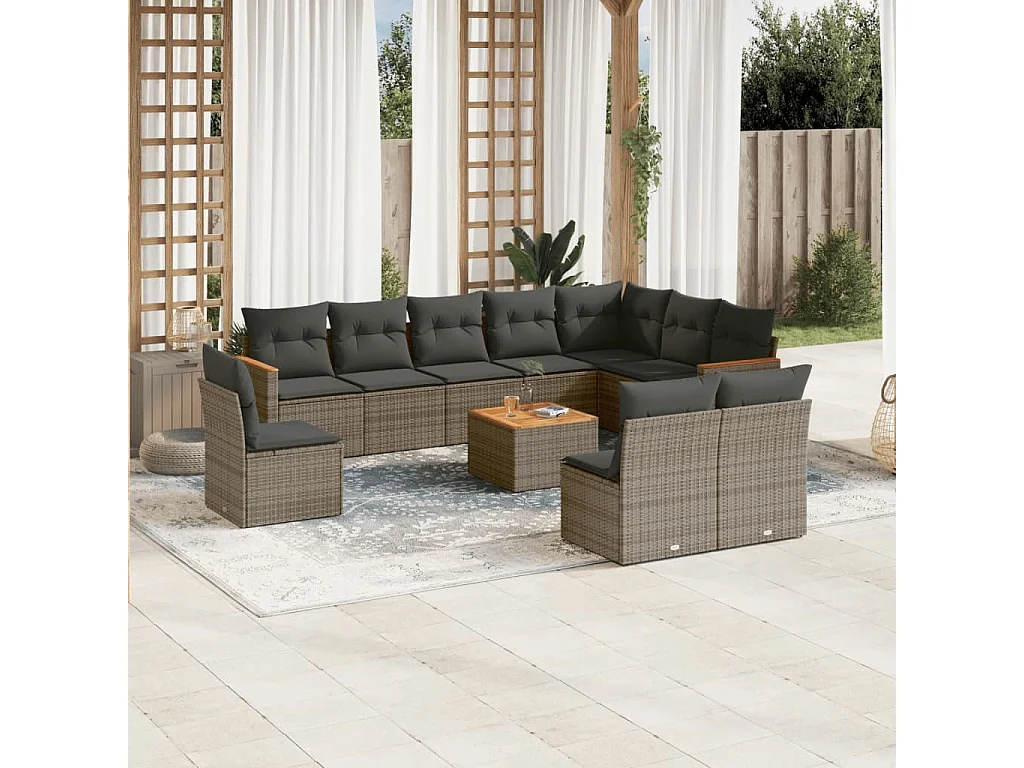 Garden Furniture - Set Divani da Giardino 11 pz con Cuscini in Polyrattan Grigio