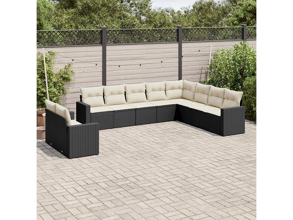 Garden Furniture - 10-tlg. Garten-Sofagarnitur mit Kissen Schwarz Poly Rattan