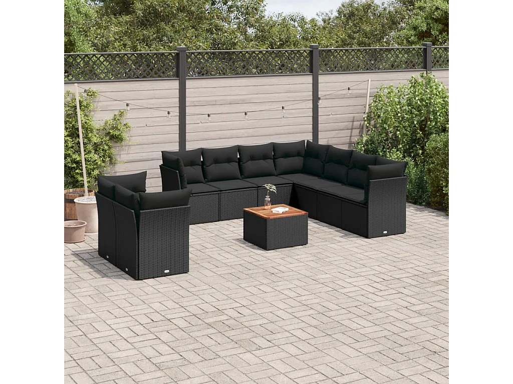Garden Furniture - Set Divani da Giardino 10pz con Cuscini in Polyrattan Nero