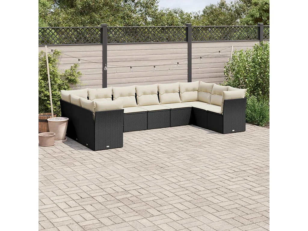 Garden Furniture - Salon de jardin 10 pcs avec coussins noir résine tressée