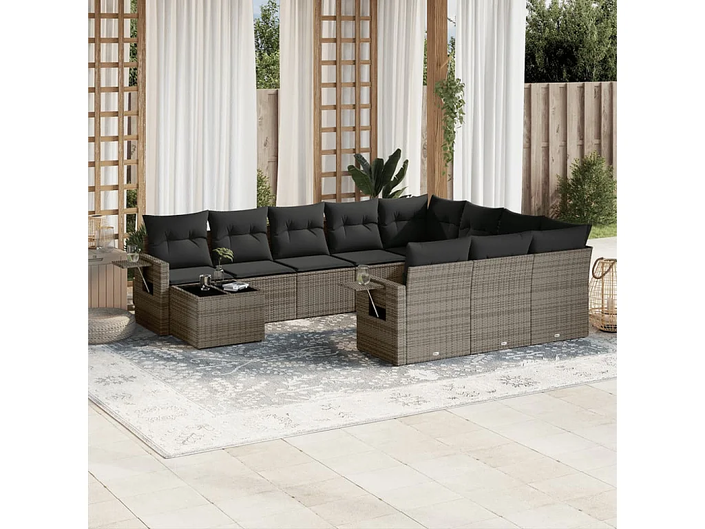Garden Furniture - Set Divani da Giardino 11 pz con Cuscini in Polyrattan Grigio