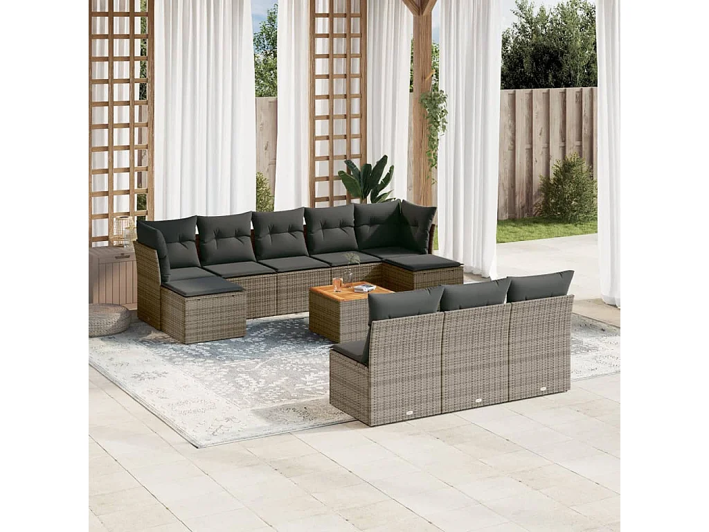 Garden Furniture - Set Divani da Giardino 11 pz con Cuscini in Polyrattan Grigio