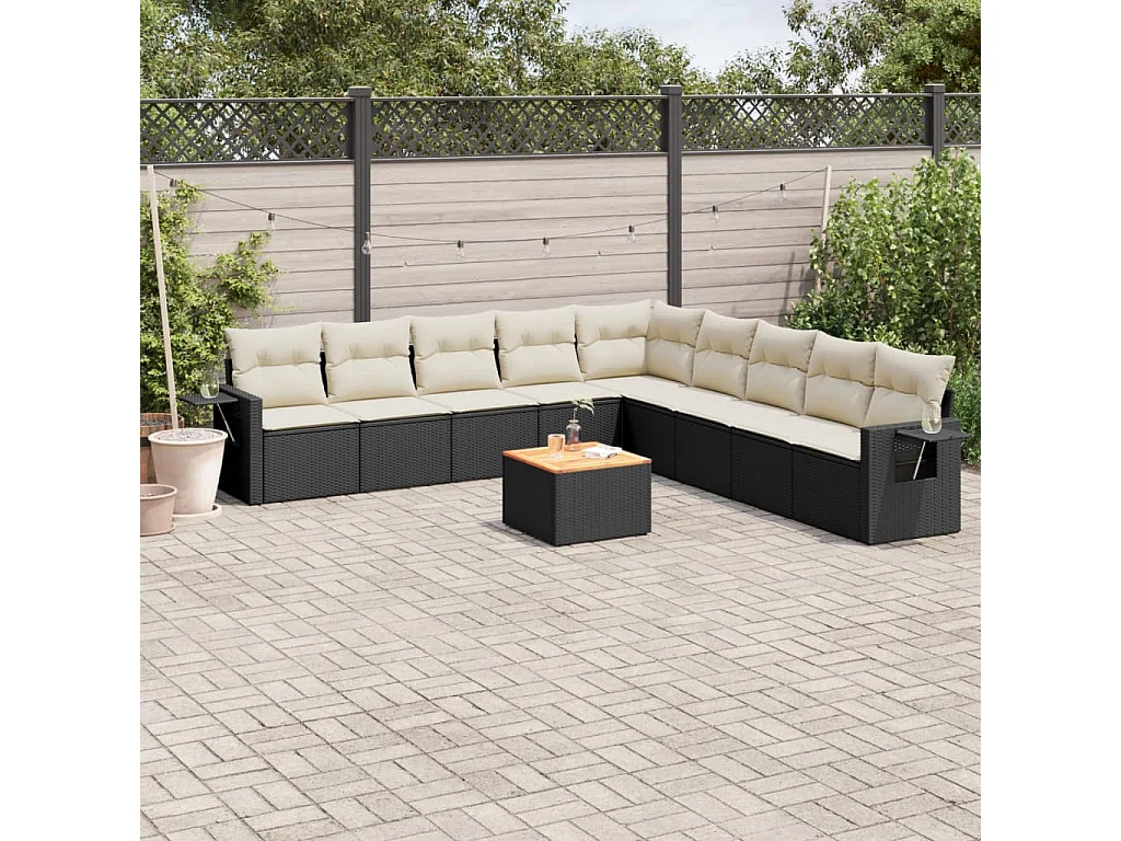 Garden Furniture - 10-tlg. Garten-Sofagarnitur mit Kissen Schwarz Poly Rattan