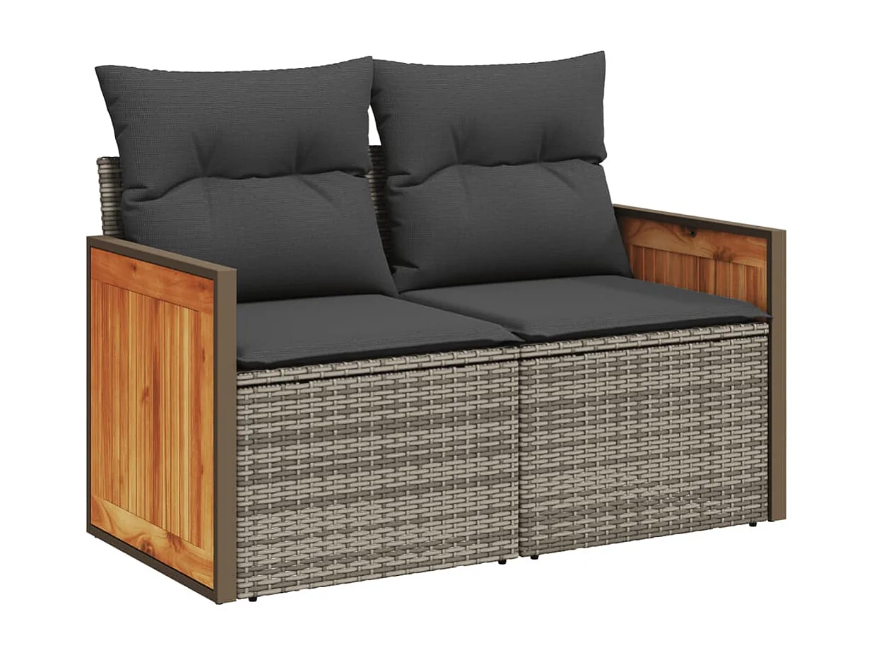 Garden Furniture - 11-tlg. Garten-Sofagarnitur mit Kissen Grau Poly Rattan